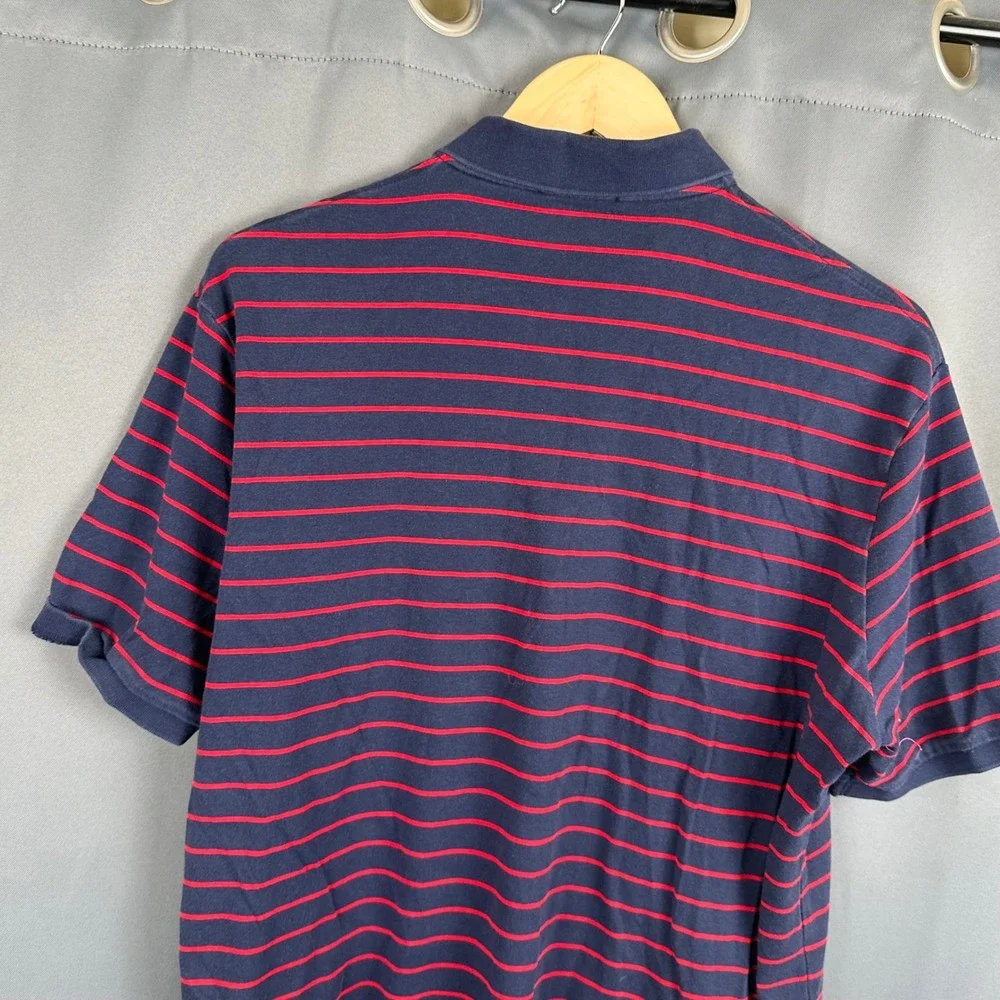 Polo Ralph Lauren Mens Classic Fit Navy Blue Red Striped Polo Shirt Large